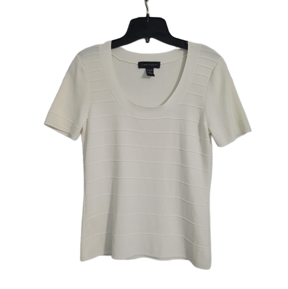 Cable and Guage Women's Size Medium Short Sleeve Pullover Shirt/Top White